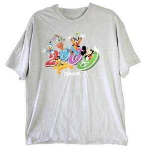 Disneyland Resort Disney Adult XL T-Shirt Gray Mickey Goofy Nemo Buzz 2009 Print